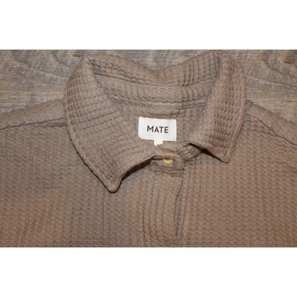 MATE THE LABEL Women’s Organic Waffle Button Up Long Sleeve Shirt BRK Brown - Picture 3 of 8